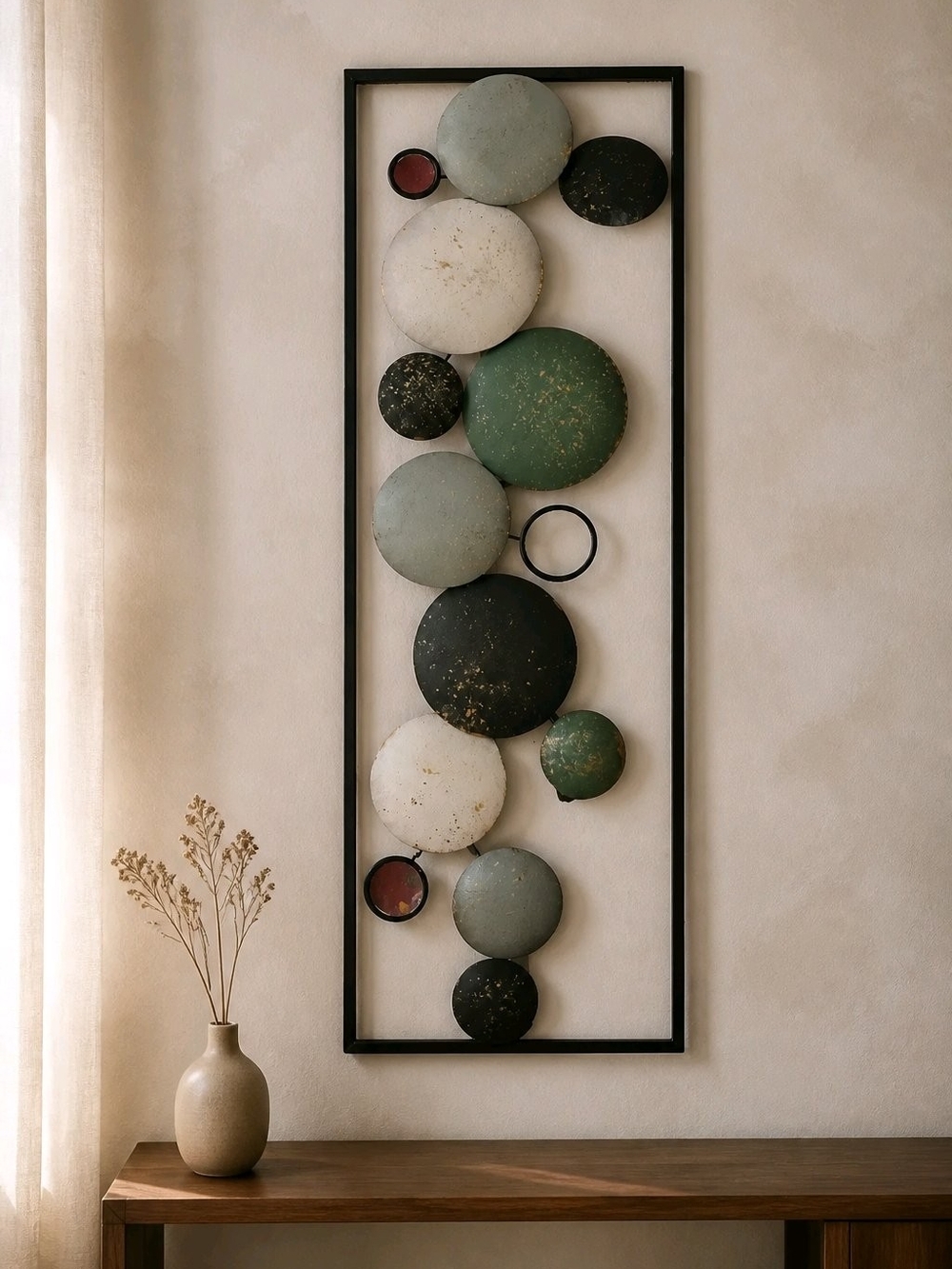 Contemporary Green & Neutral Orb Metal Wall Art - Unbranded